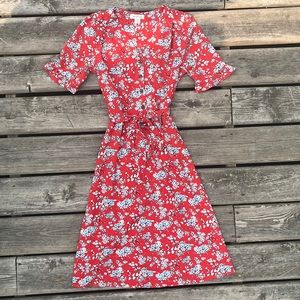 Bright Red Floral-print Summer Dress